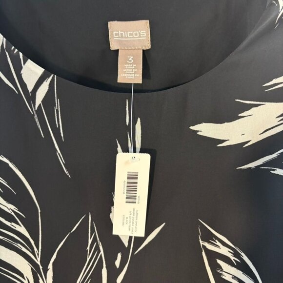 Chicos Black & White Leaf Print Sheer Layered Blouse Chicos Size 3 - Picture 9 of 9
